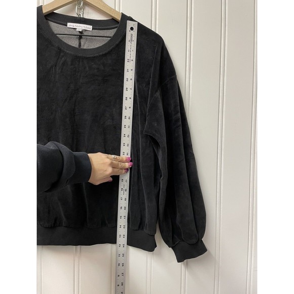 YOUNG FABULOUS & BROKE Black Velour Balloon Sleeve Crewneck Sweater Size Medium - Picture 7 of 8